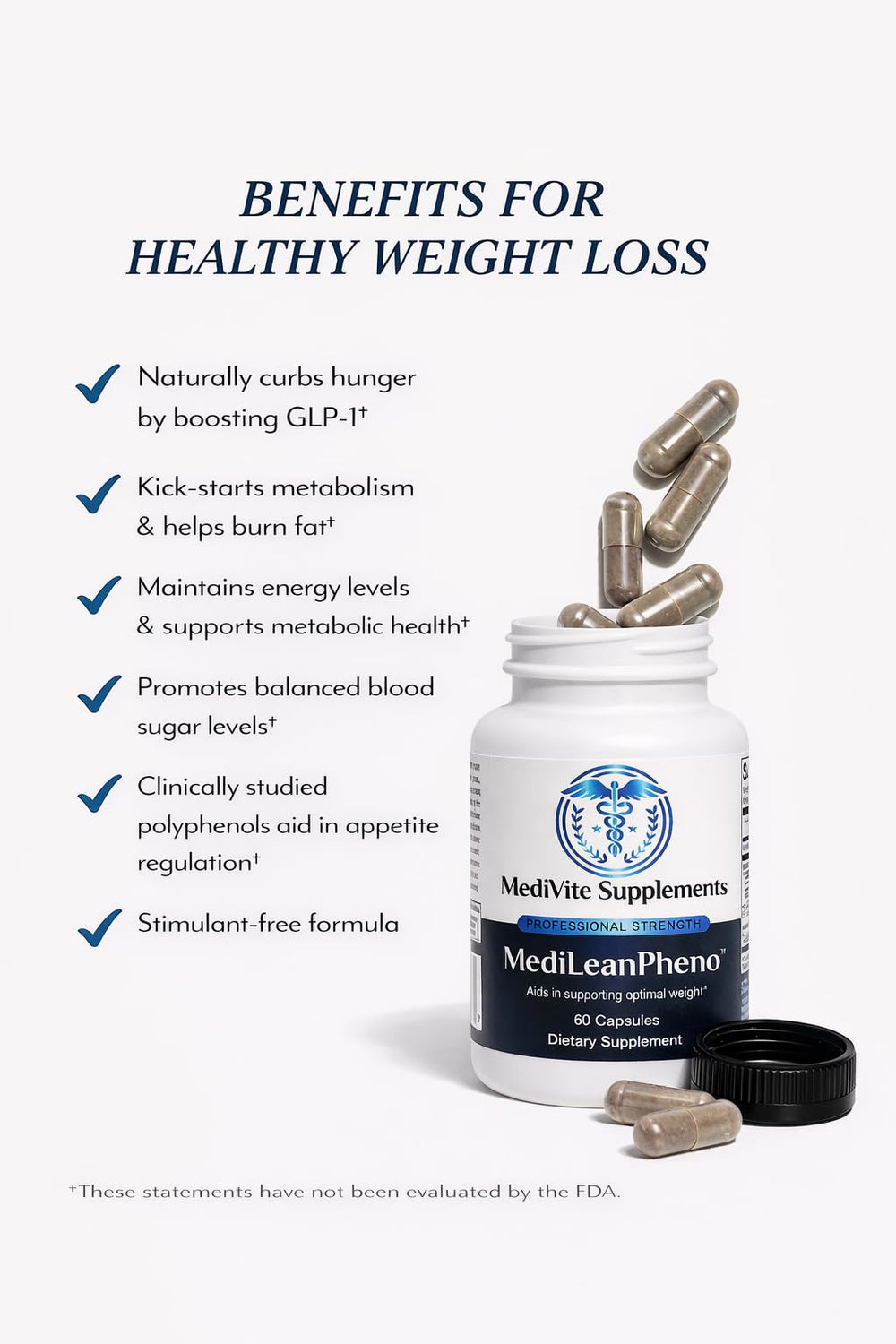 MediVite MediLeanPheno glass jar with capsules