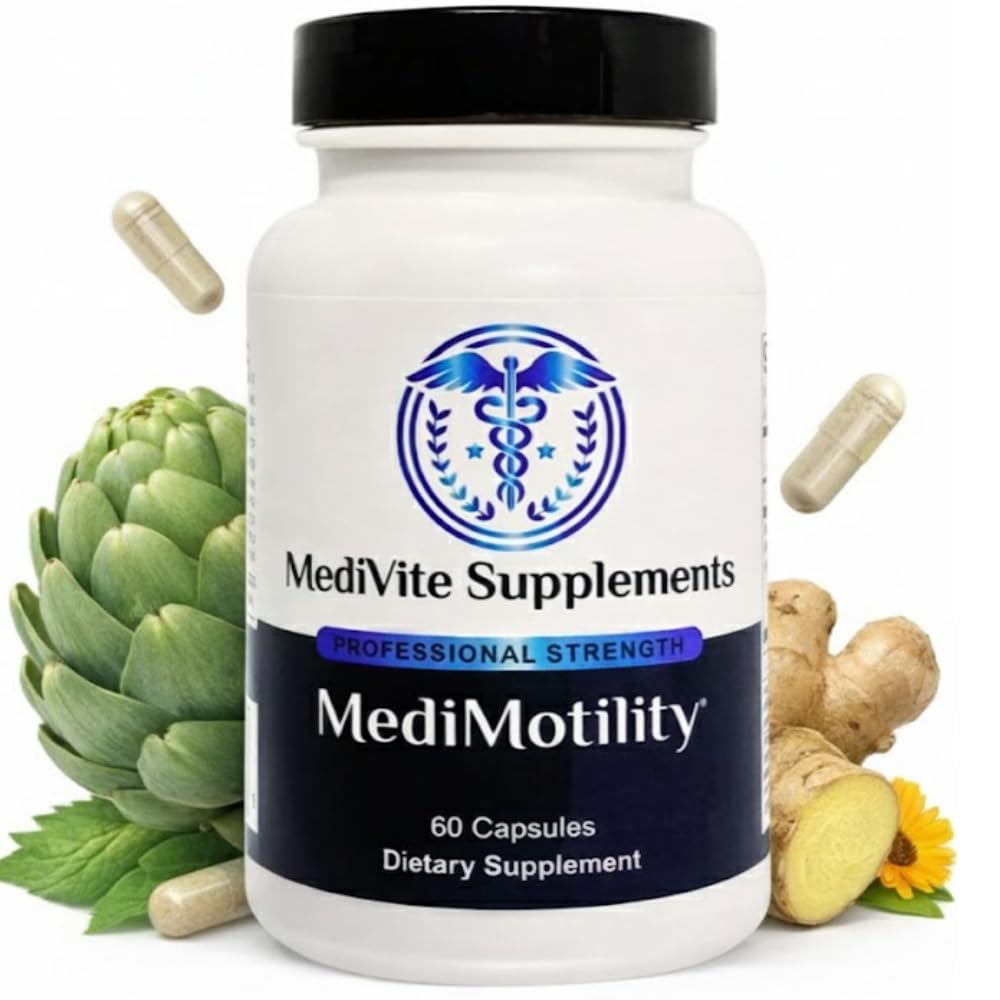 MediVite MediMotility bottle front for daily digestive support.