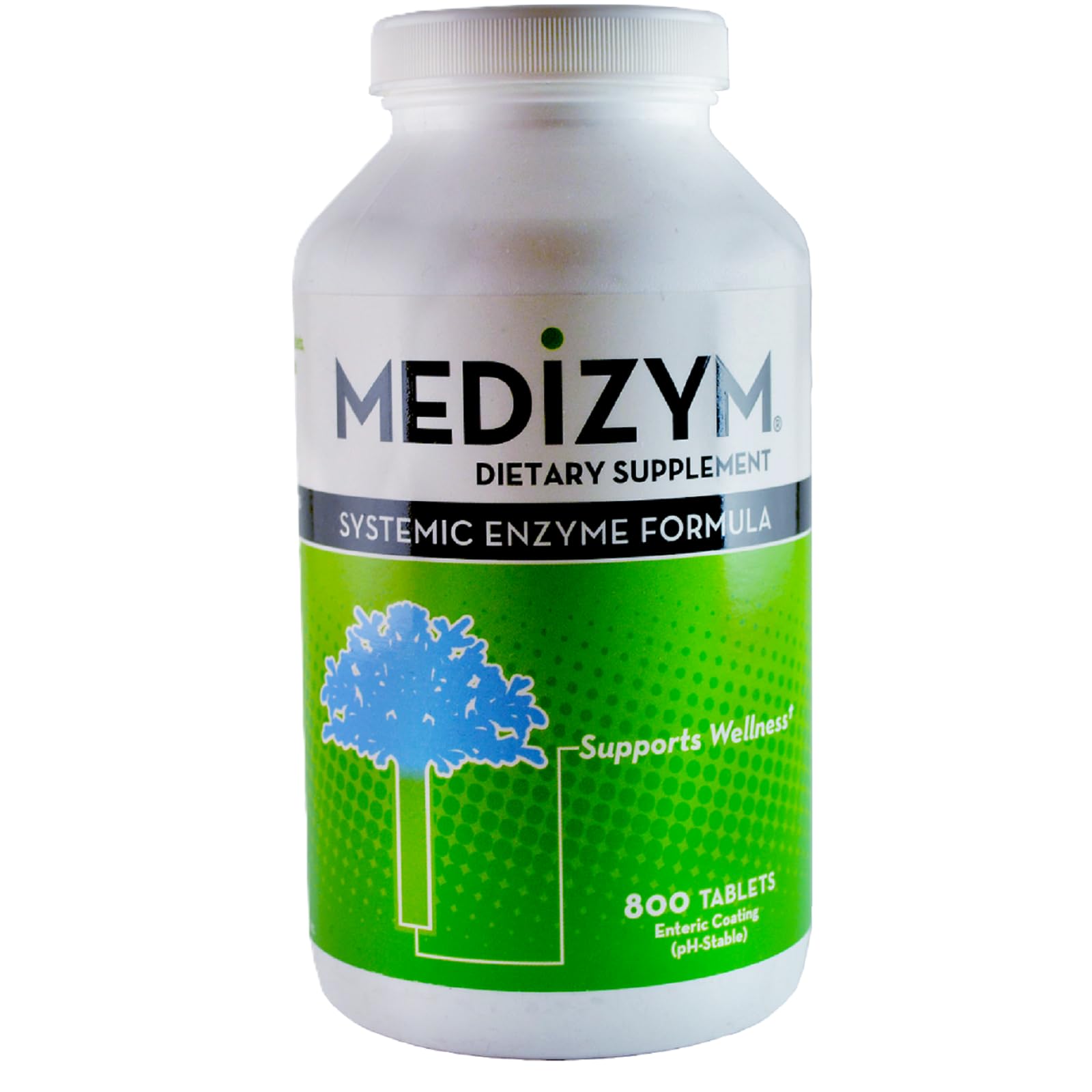Medizym Systemic Enzyme 800 tablets bottle supports immune system and healthy inflammatory response.