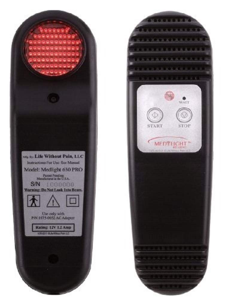 MEDlight 630Pro close-up showing device delivering targeted red light therapy for pain relief.