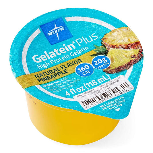 Medline Active Gelatein Plus pineapple cup is a protein-packed, easy-to-serve snack.