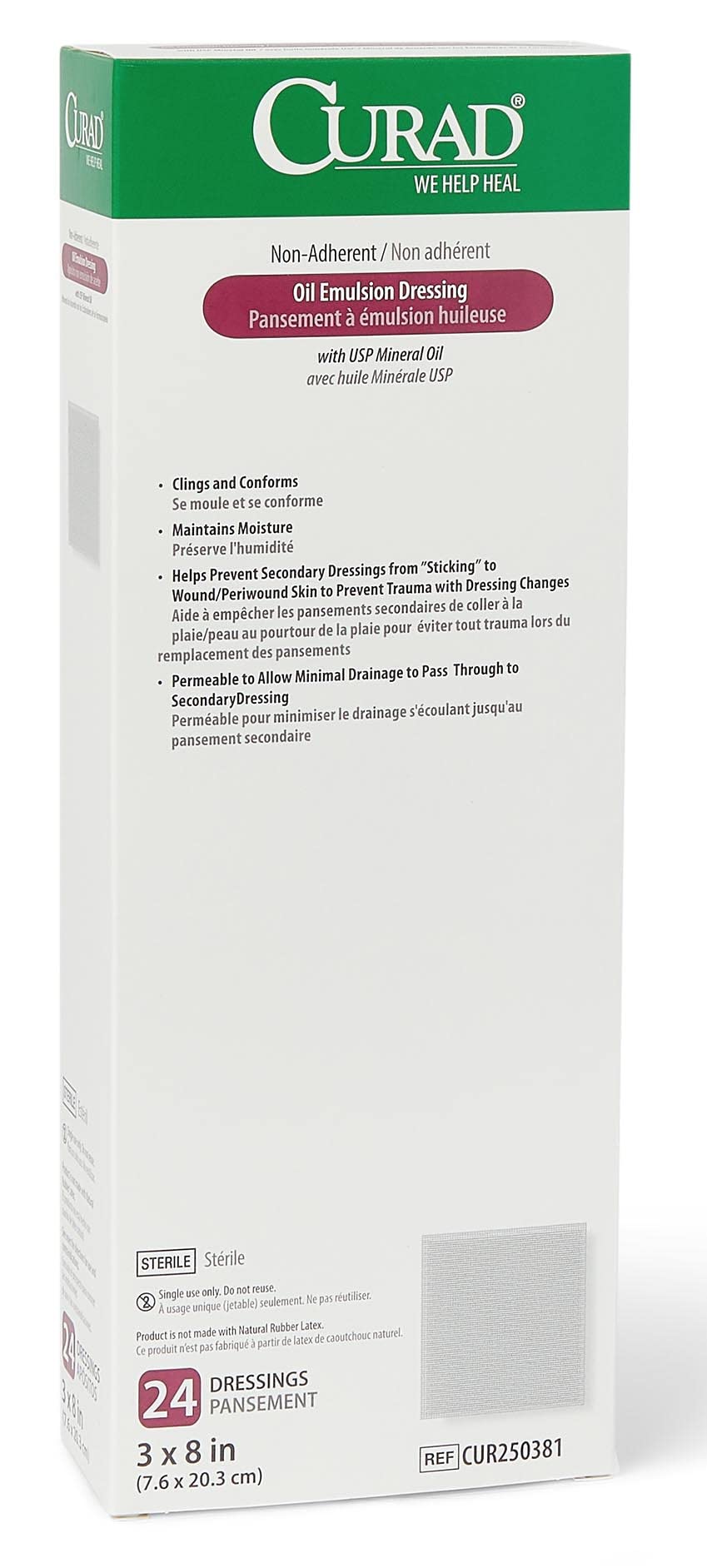 Medline CURAD Oil Emulsion Dressing illustrating exudate flow and non-adherence