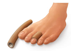 Medline Gel Ribbed Digital Toe Tube worn on a toe for cushioned protection