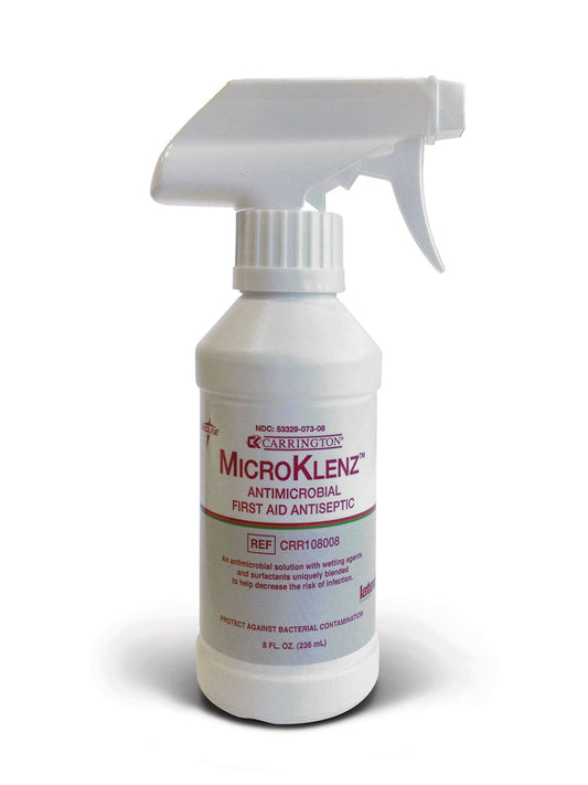 Medline MicroKlenz antimicrobial wound cleanser spray bottle offers convenient no-rinse wound care.