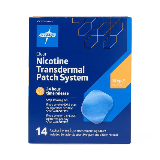 Medline Step 2 nicotine patch packaging shown for reliable quit aid and steady support