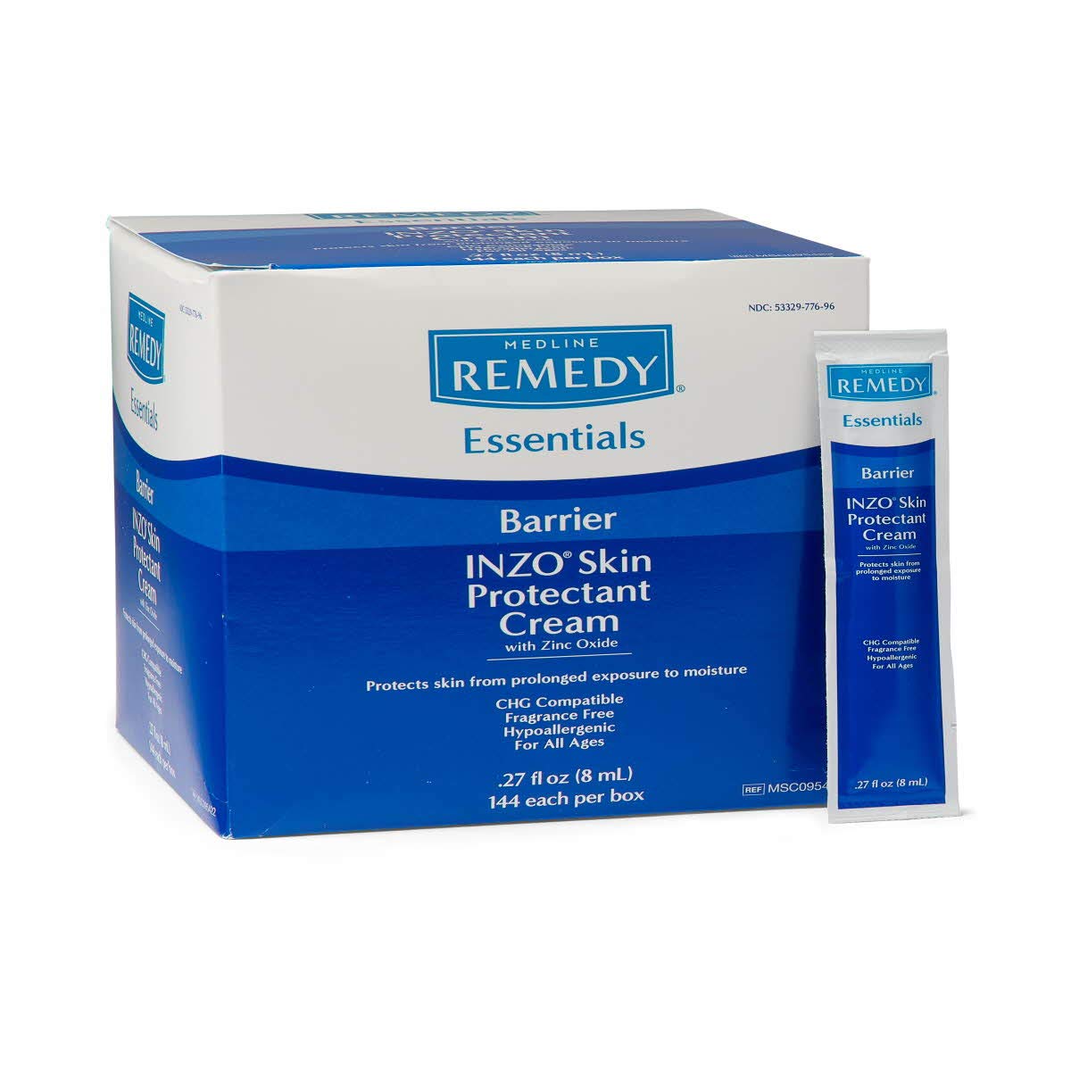 Medline Remedy INZO skin barrier packaging showing moisture protection and mild formula.