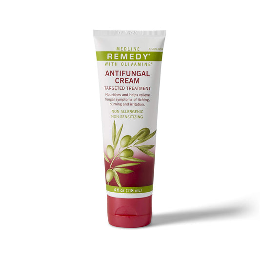 Medline Remedy Olivamine antifungal cream pack highlights convenient multi-bottle use.