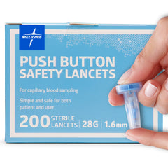 Medline safety lancets with push-button activation for quick, comfortable sampling.