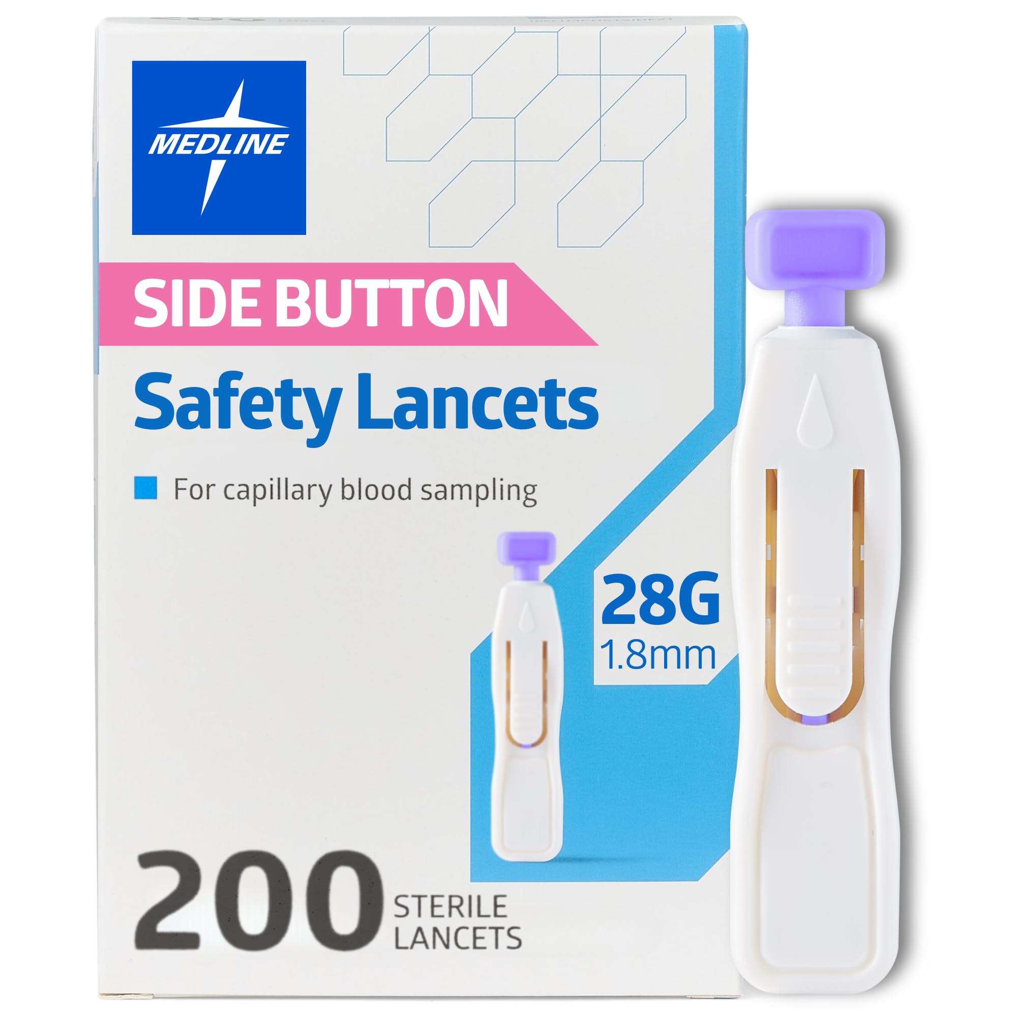 Medline Safety Lancets side-button activation for a quick, gentle puncture during testing