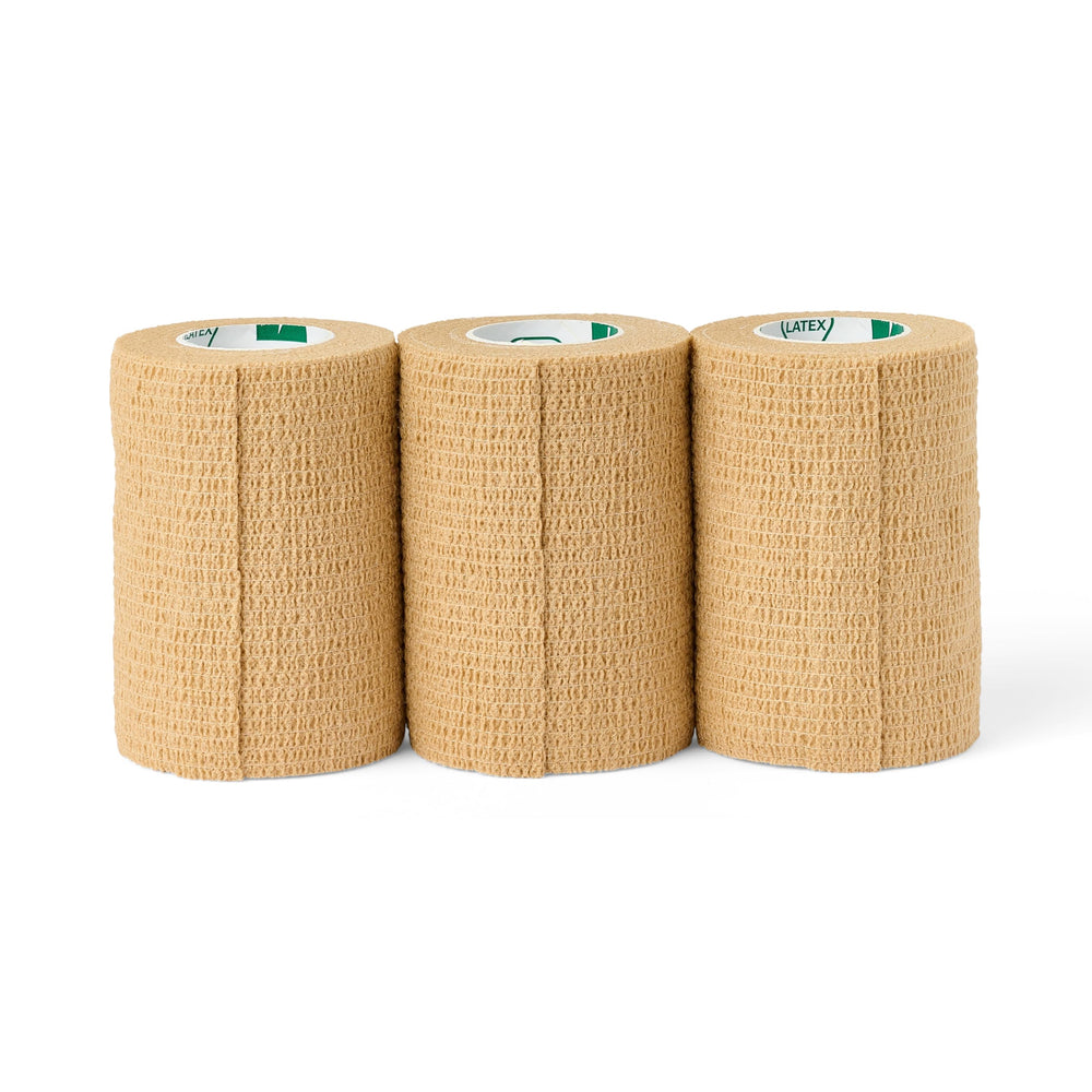 Medline self-adherent bandage securing dressings without skin irritation.