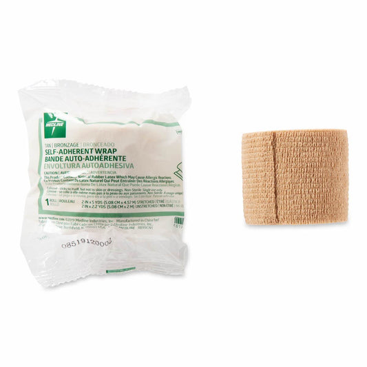 Medline self-adherent bandage wrapped around a finger without tension on joints.