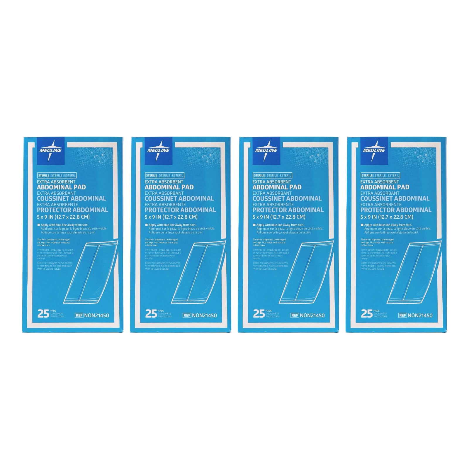 Medline sterile abdominal pad 5x9 closeup showing absorbent core for fluid capture