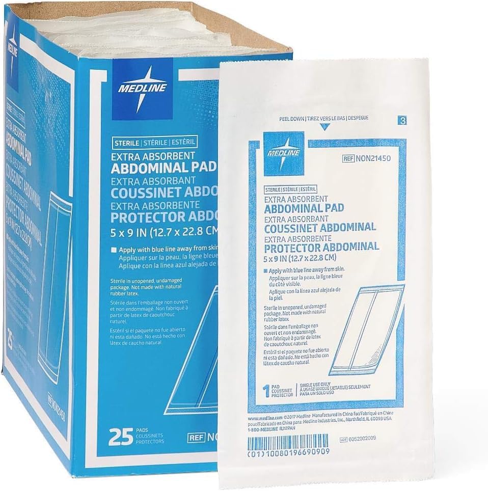 Medline sterile abdominal pad 25-count pack contents ready-to-use sterile option