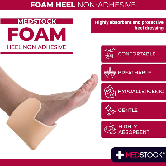 Close-up shows MEDSTOCK contoured heel-ankle fit for comfortable coverage.