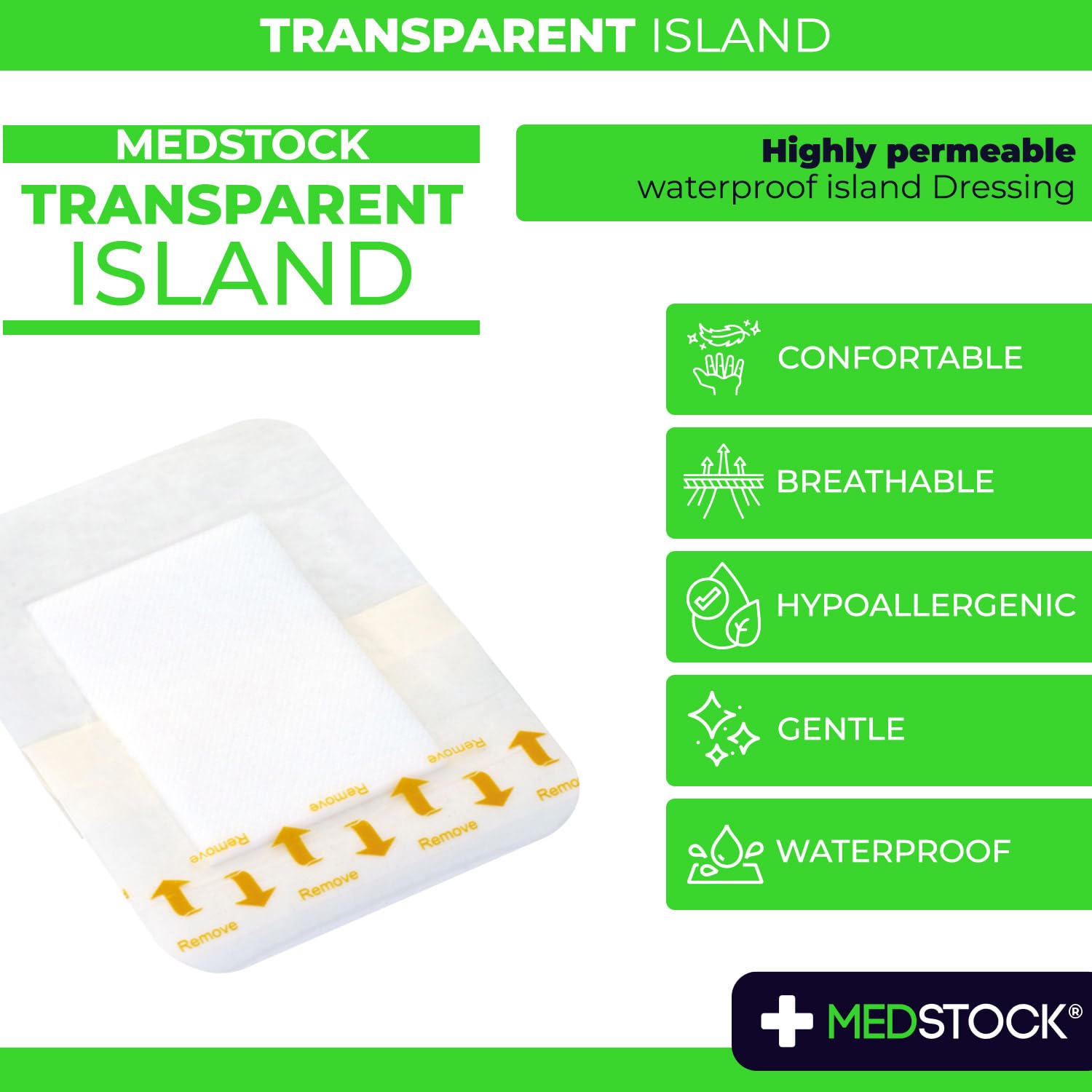 Medstock Transparent Island Dressing front view showing discreet adhesion