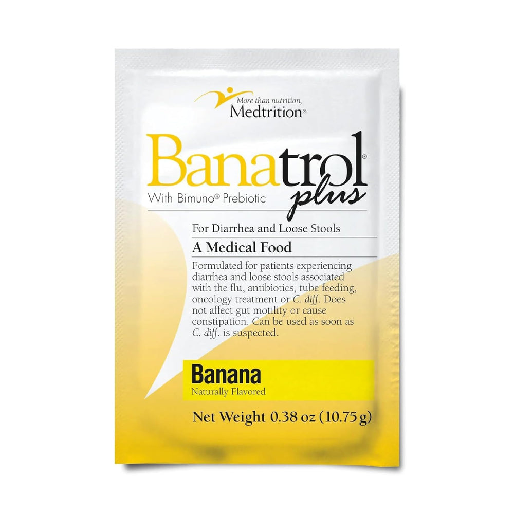 Medtrition Banatrol bottle close-up showing non-constipating formula for daily relief