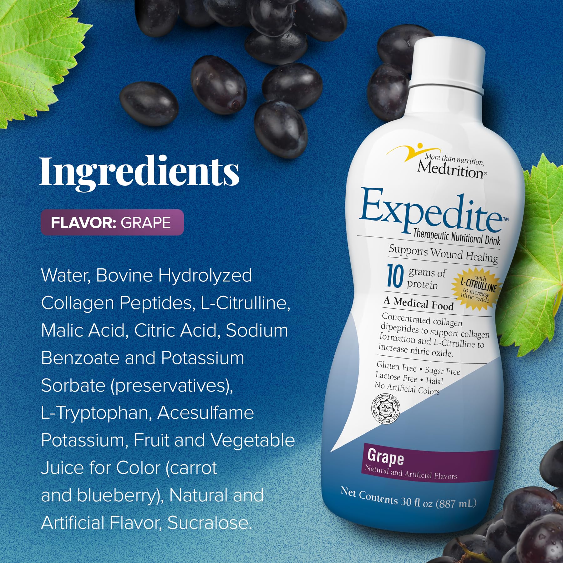 Pouring a 2 oz serving of Medtrition Expedite liquid collagen.