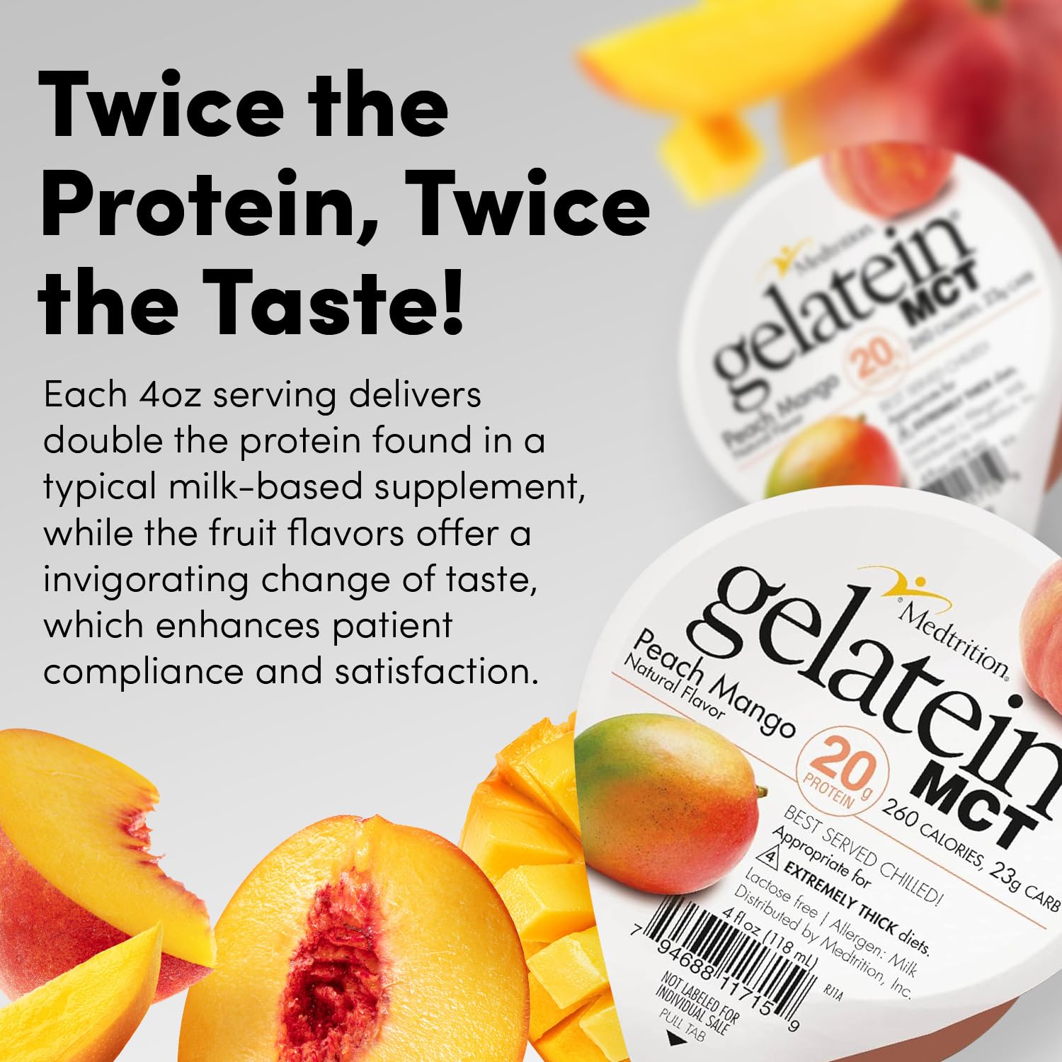 Medtrition Gelatein MCT Peach Mango pack of 12 convenient servings.
