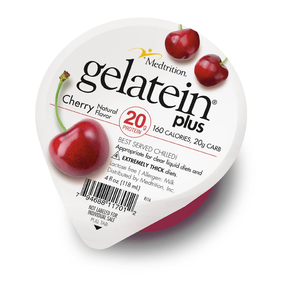 Medtrition Gelatein Plus Cherry bottle showing cherry flavor for clear liquid diets