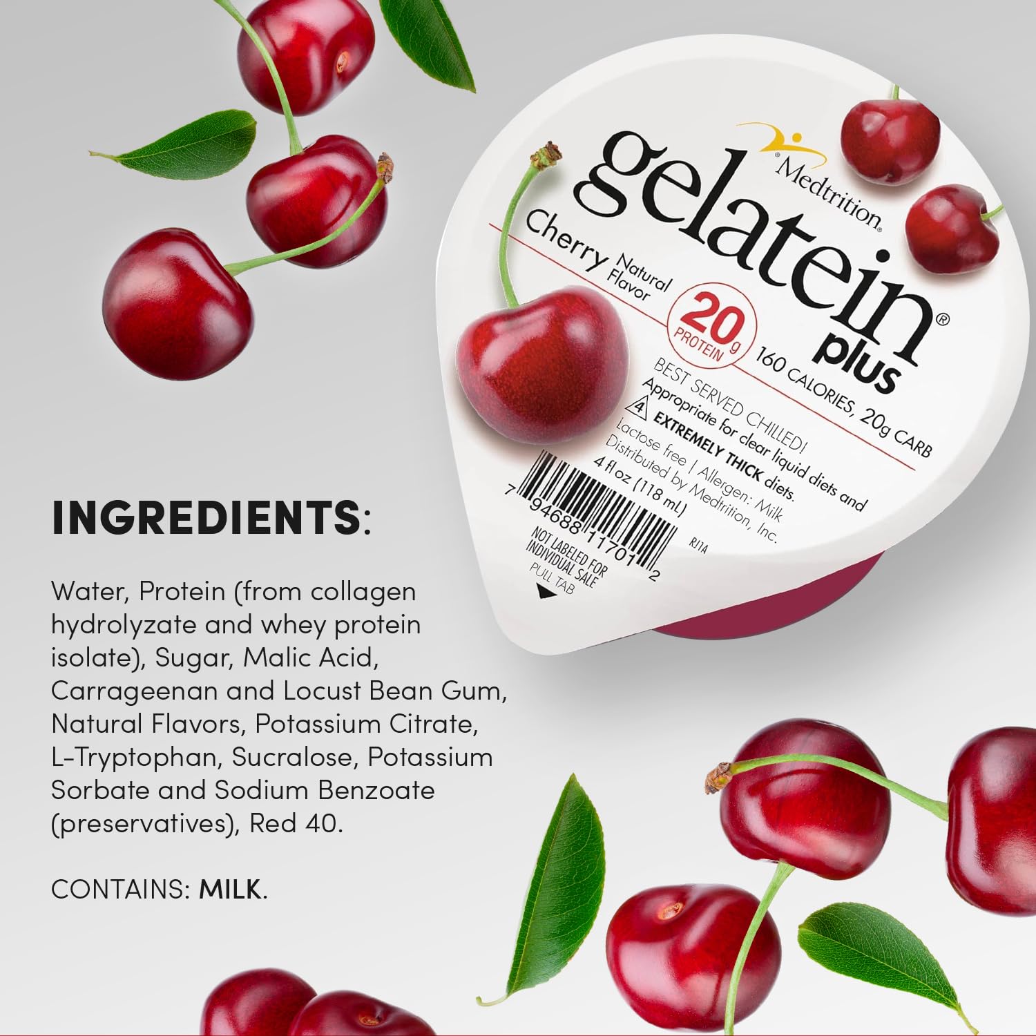 Medtrition Gelatein Plus Cherry cup with cherry flavor and smooth texture