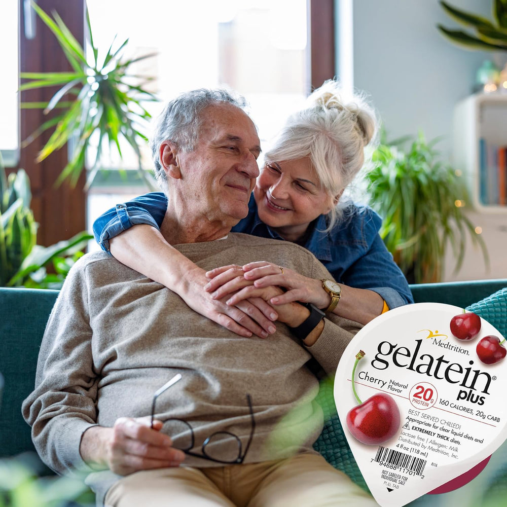 Medtrition Gelatein Plus Cherry 12 pack display on shelf