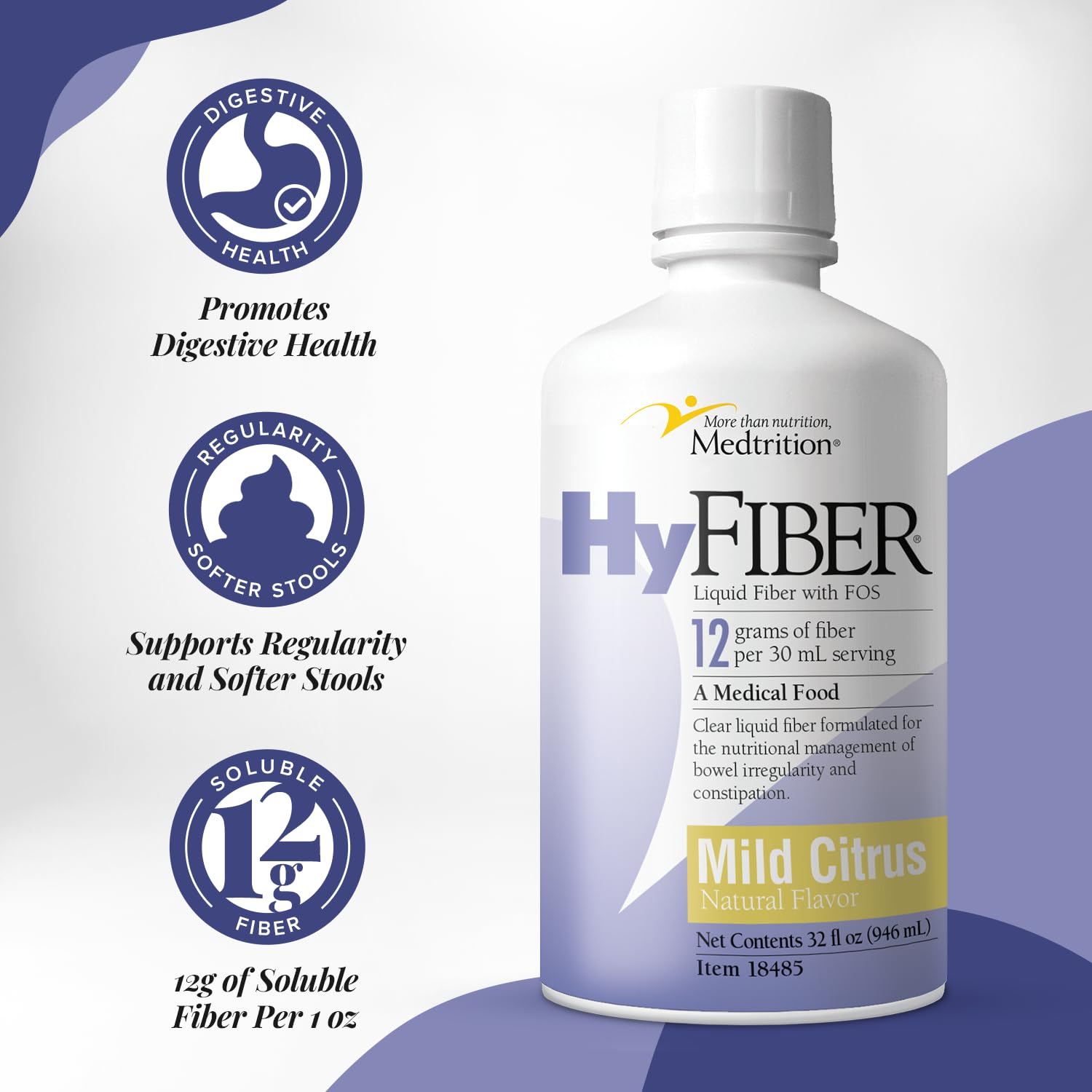 Measuring HyFiber 30 mL serving for daily intake.