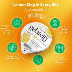 Medtrition ProSource Gelatein Plus Lemon glass highlighting refreshing lemon flavor.