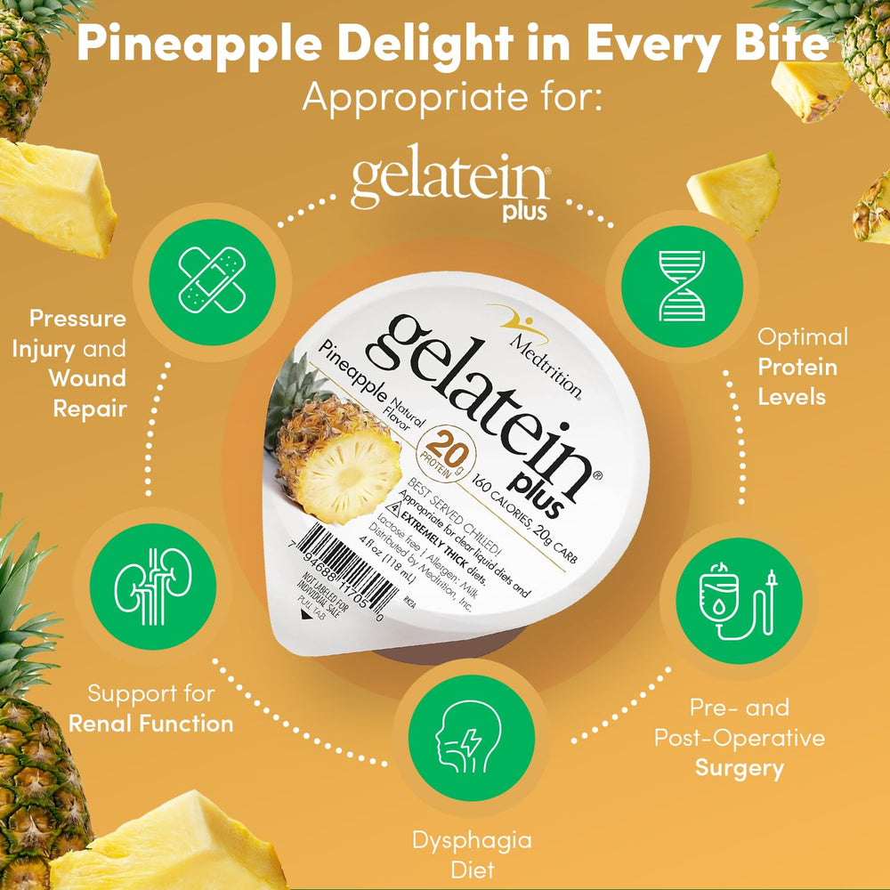 Chilled Gelatein Plus Pineapple served in a tall glass for ongoing support
