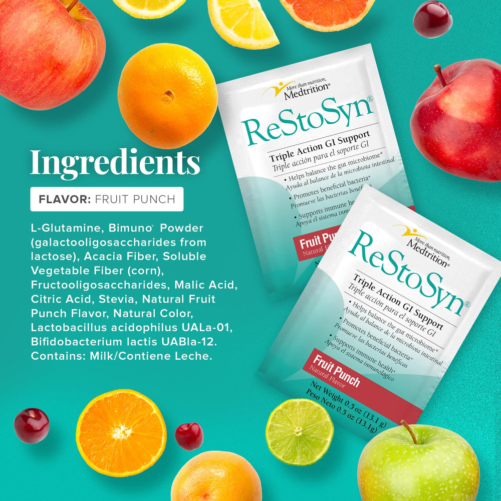 Medtrition ReStoSyn prebiotic blend visual illustrating nourishing beneficial bacteria
