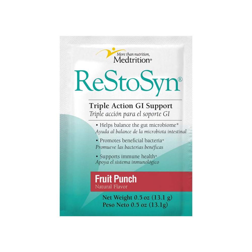 Medtrition ReStoSyn bottle front showing packaging for gut support and balance