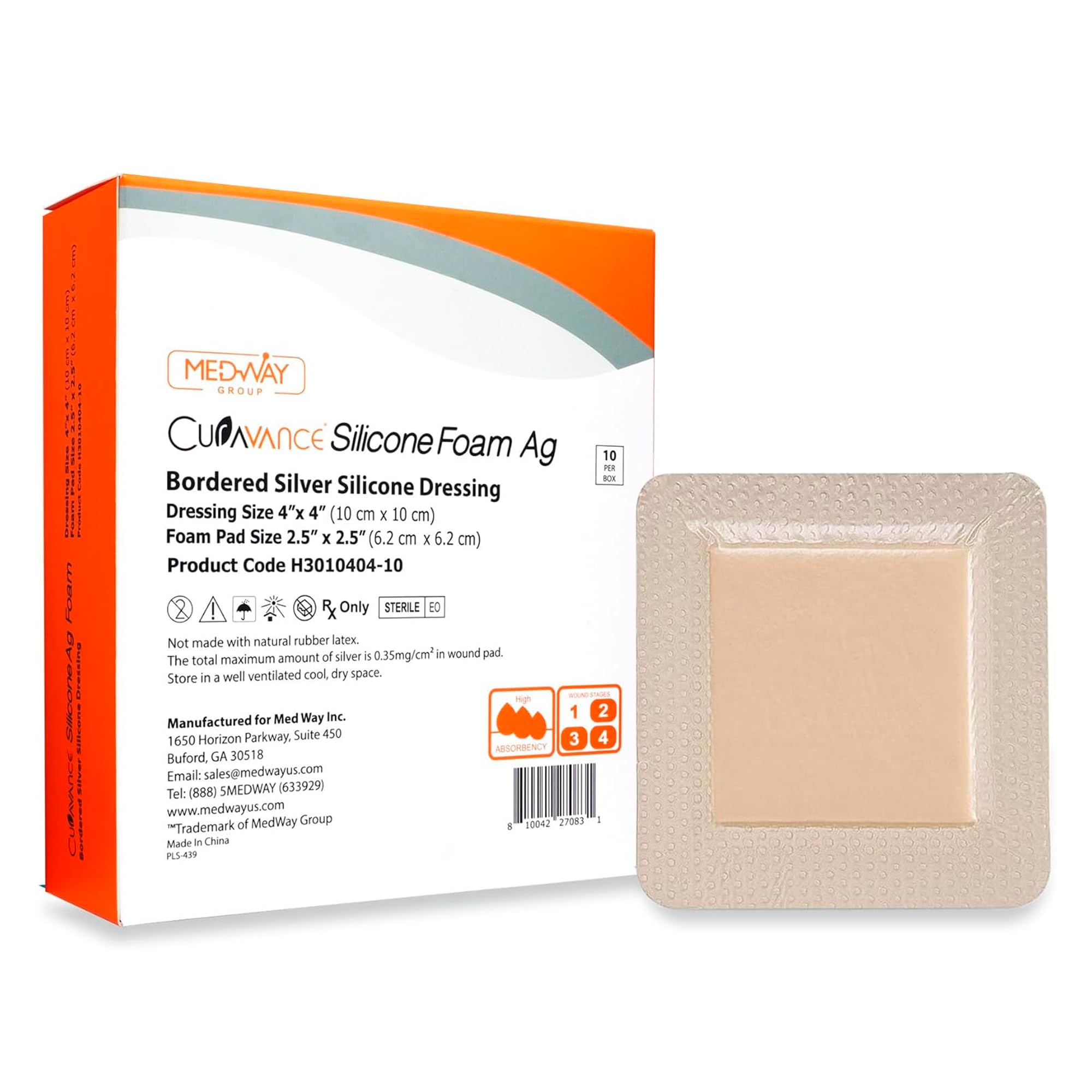 MedVance bordered silver silicone Ag dressing, sterile 4x4, provides antimicrobial protection.