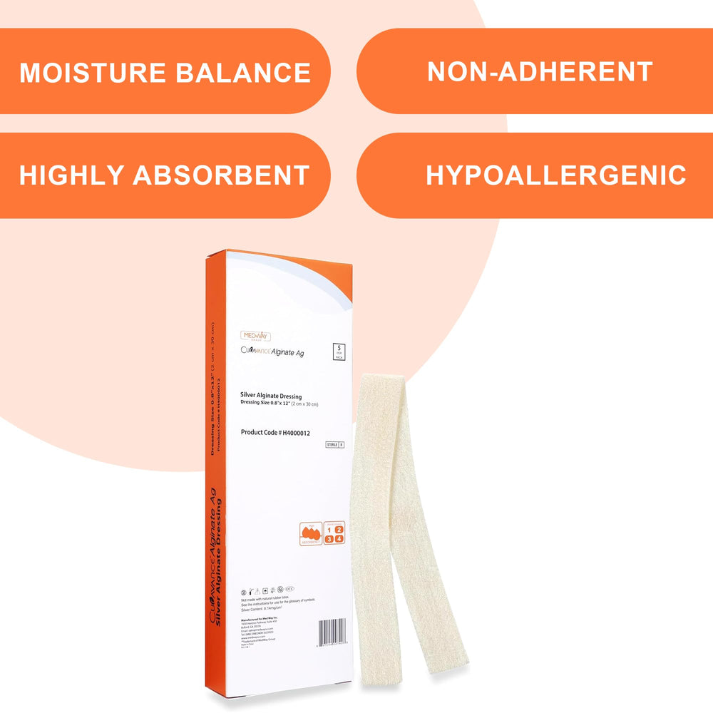 MedVance Silver Calcium Alginate Dressing sterile-wrapped; kept clean to prevent contamination.