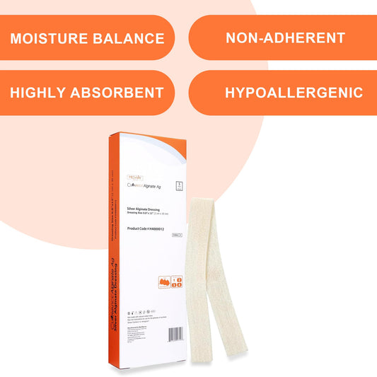 MedVance Silver Calcium Alginate Dressing sterile-wrapped; kept clean to prevent contamination.