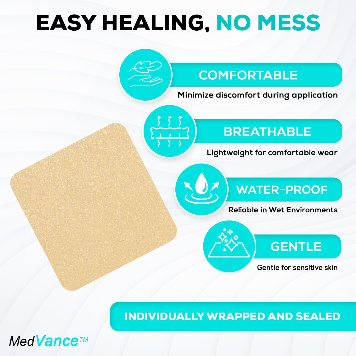 Close-up of MedVance waterproof PU film dressing with silicone adhesive for gentle application
