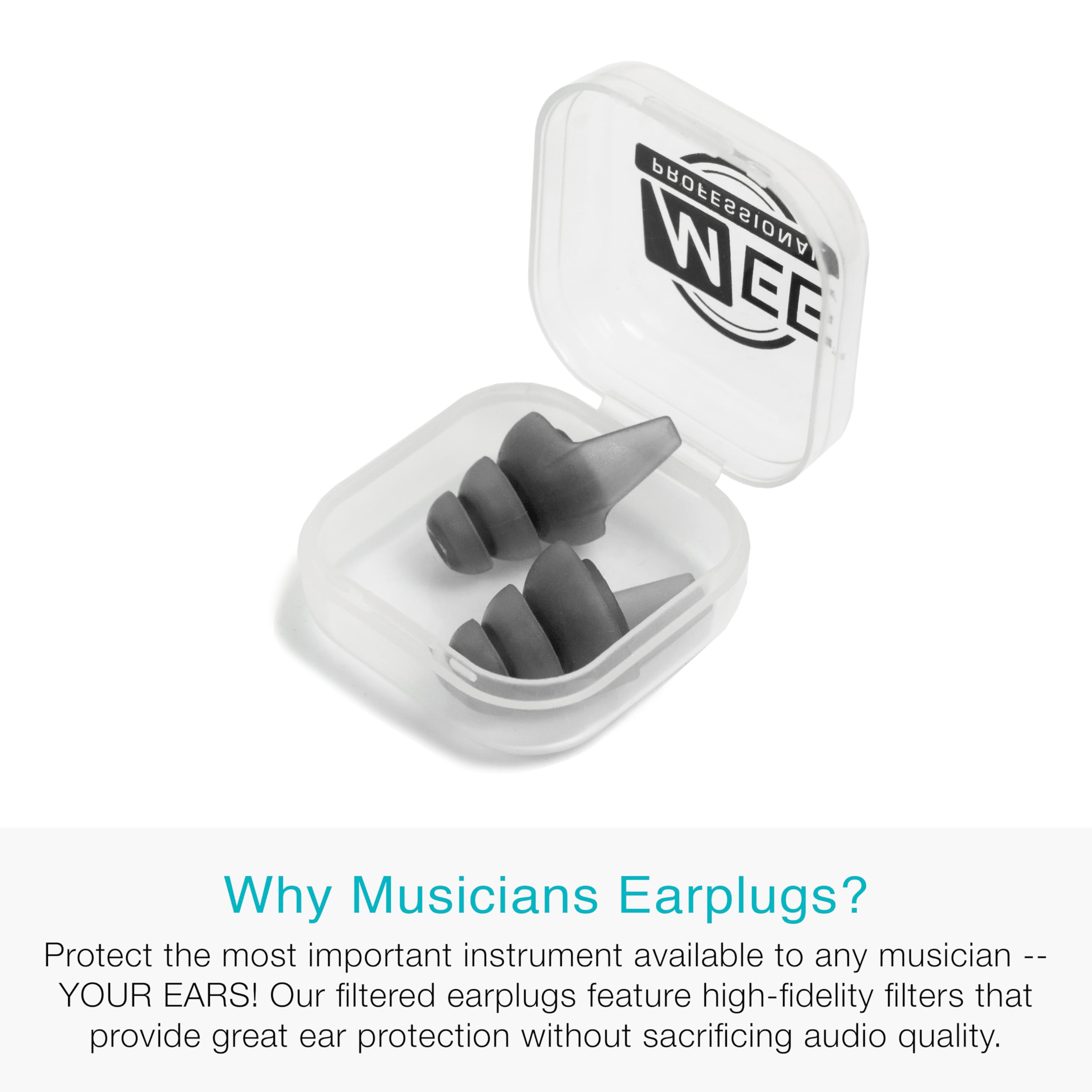 MEE audio earplugs gray tip close-up with interchangeable filters for customization