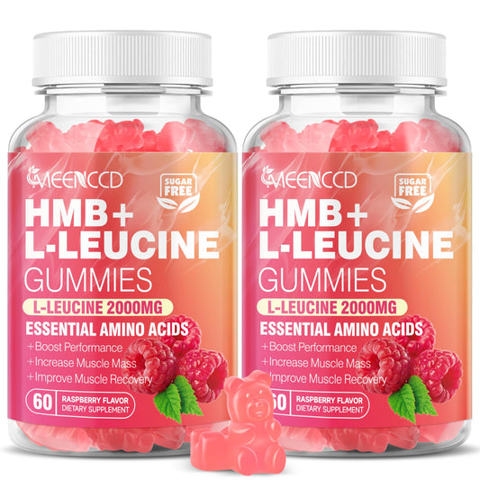 MeenCCD HMB and L-Leucine gummies bottle front view for convenient daily use.