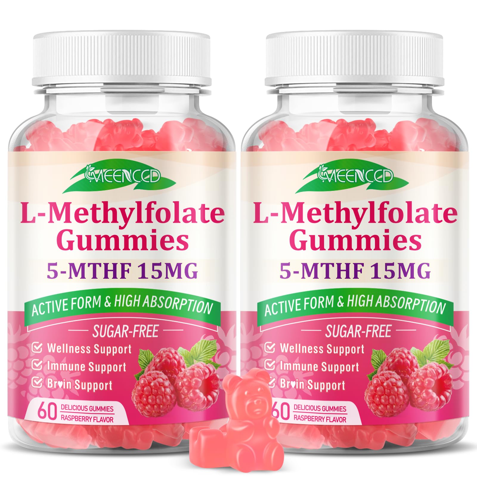 MEENCCD raspberry gummies bottle front showing the product and label details