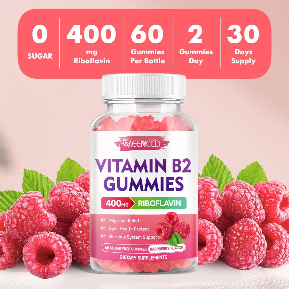 MEENCCD riboflavin gummies bottle poured into hand for easy intake.