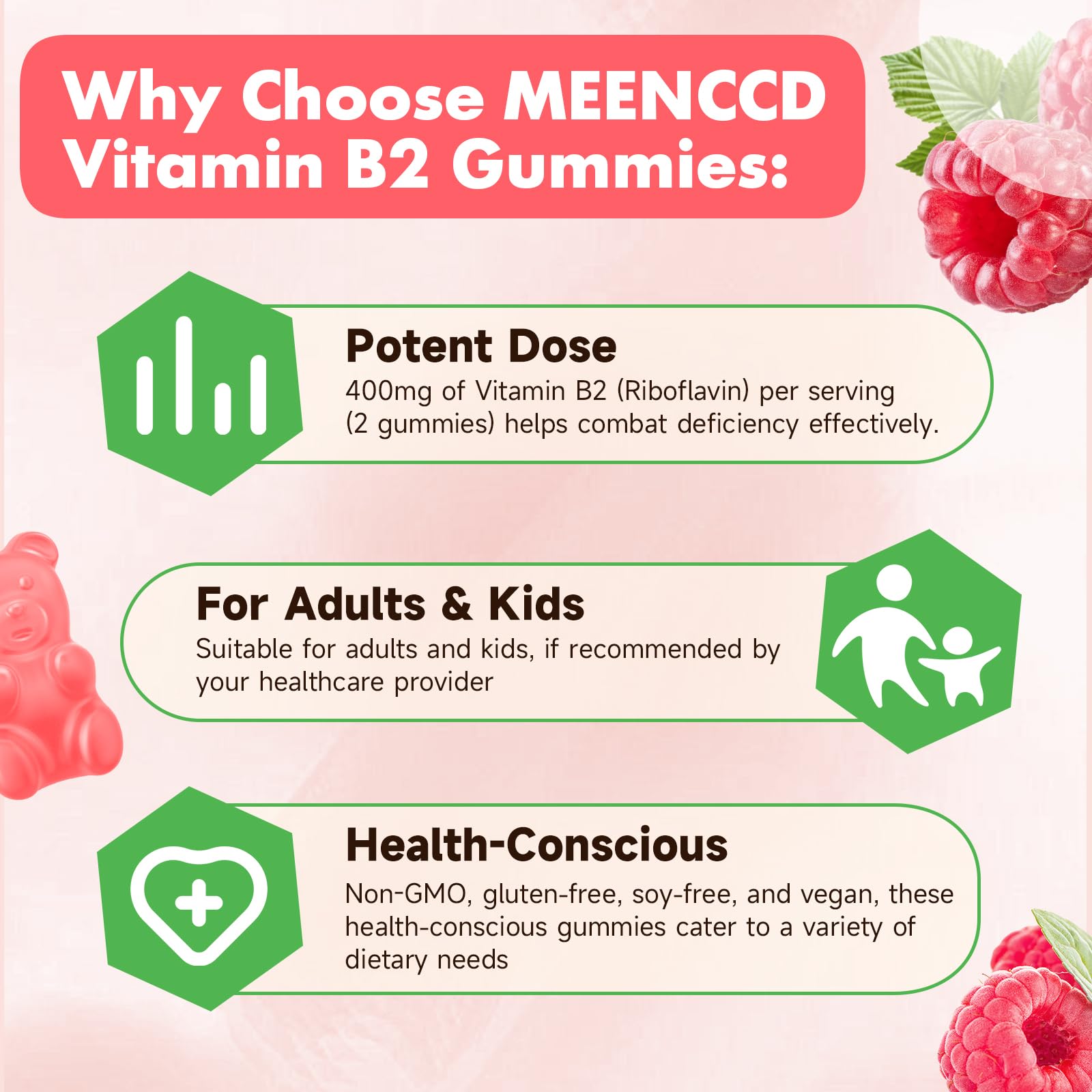 MEENCCD riboflavin gummies kid-friendly serving on a plate.