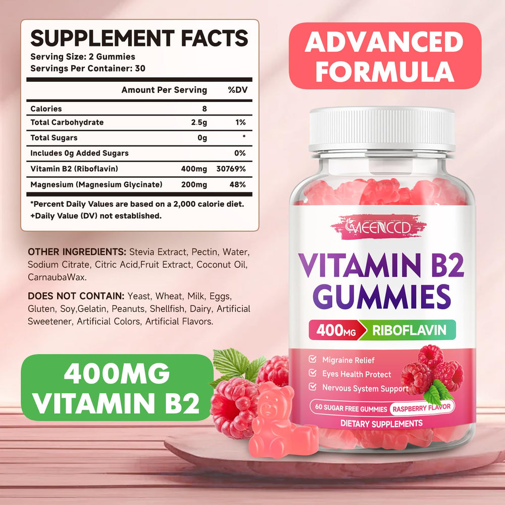 MEENCCD riboflavin gummies pack shows vegan, sugar-free vitamin B2.