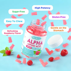 MEENCCD Alpha Lipoic Acid Gummies gluten-free soy-free label closeup.