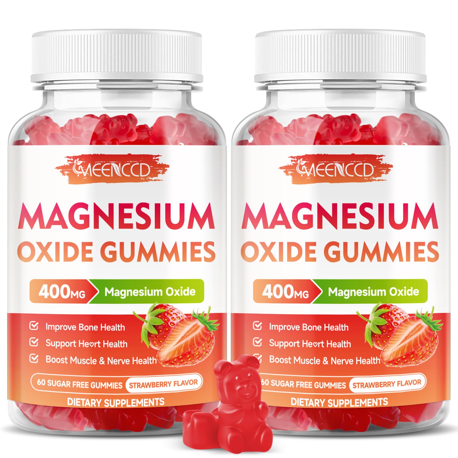 MEENCCD magnesium oxide gummies bottle with strawberry flavor, easy daily chew for wellness