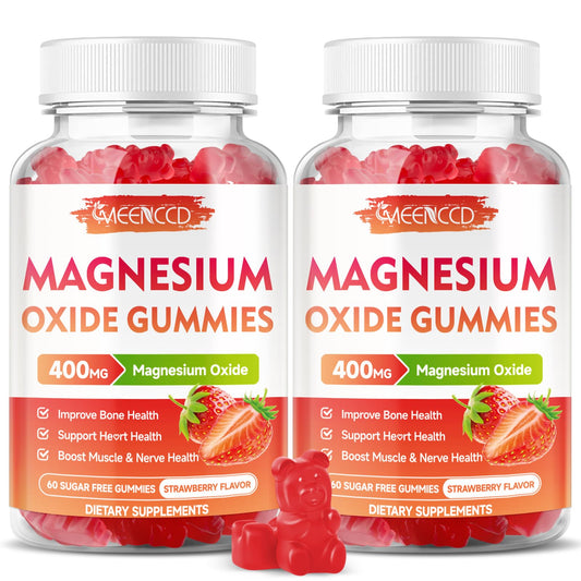 MEENCCD magnesium oxide gummies bottle with strawberry flavor, easy daily chew for wellness