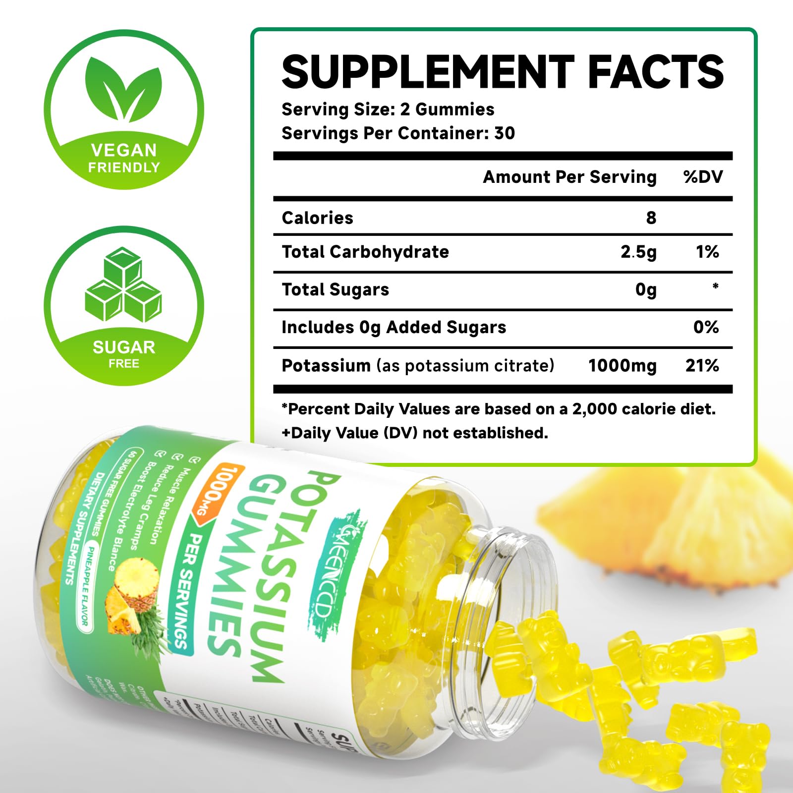 MEENCCD potassium citrate gummies pineapple chew highlighting tasty, sugar-free compatibility