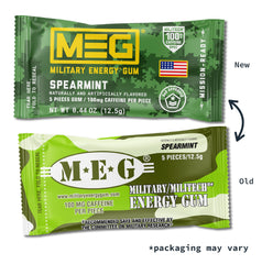 MEG Military Energy Gum pack on desk ready for quick energy boosts