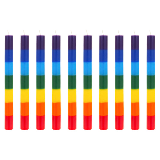 Mega Candles chakra candle with rainbow layers for focused meditation.