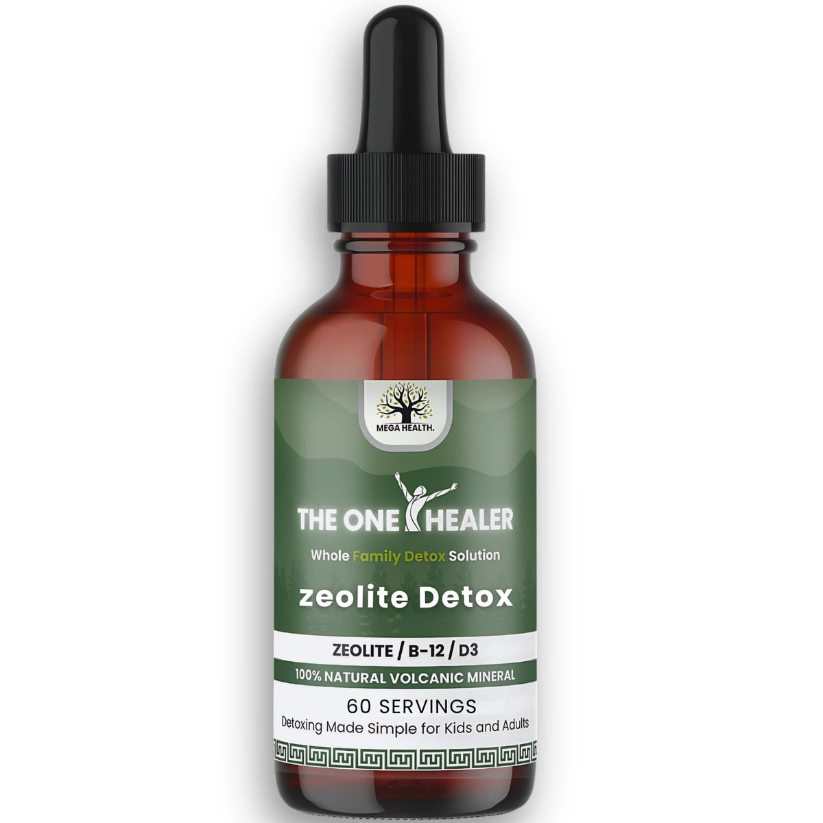 MEGA HEALTH The One Healer Zeolite Detox bottle shown for easy at-home detox routines.