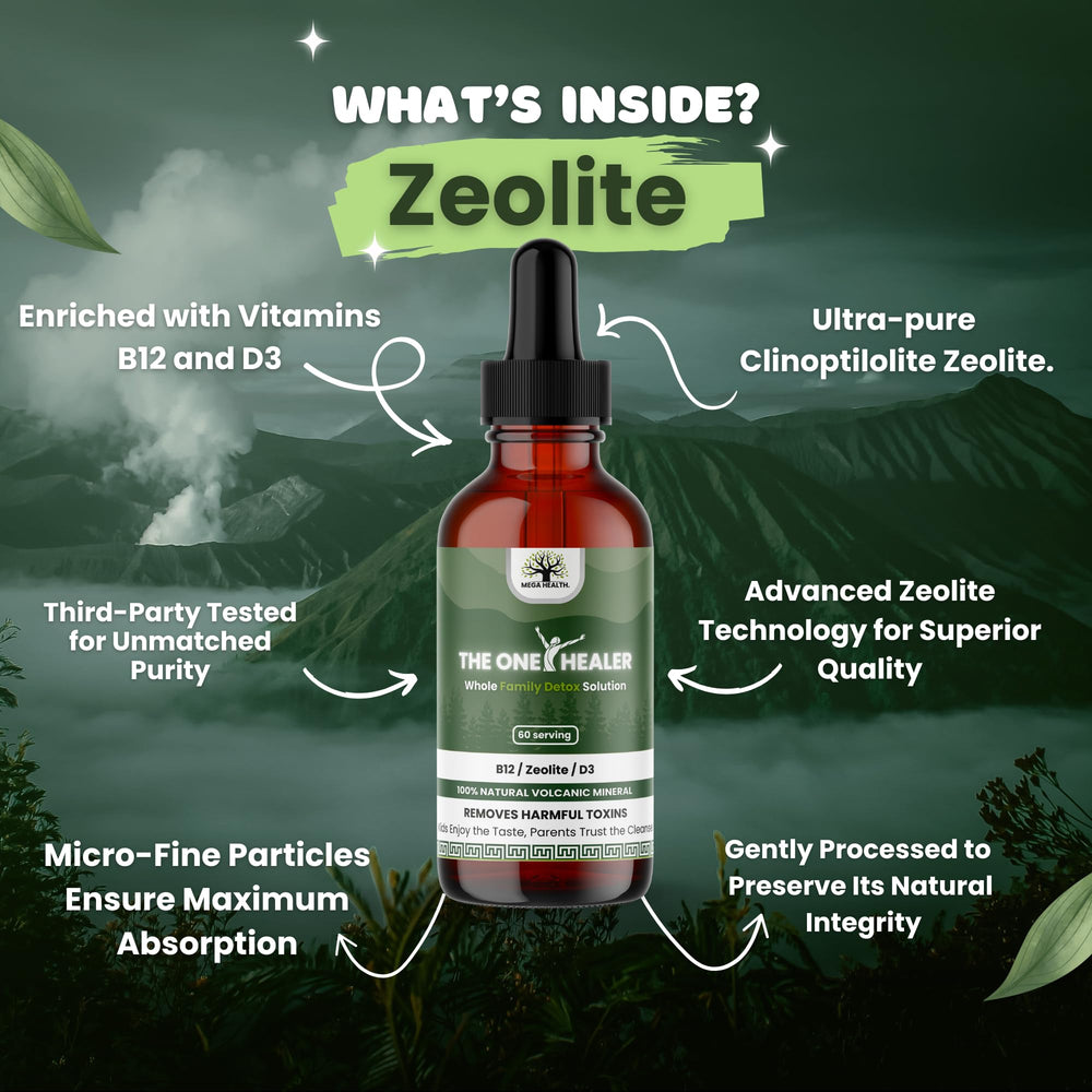 Raspberry-strawberry flavor drops of The One Healer Zeolite Detox for pleasant daily use.