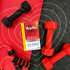 MegaRed on kitchen counter with water for easy daily intake