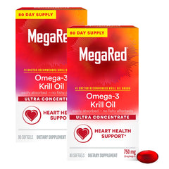 MegaRed Ultra Concentrate krill oil softgel bottle supports convenient daily omega-3 intake.